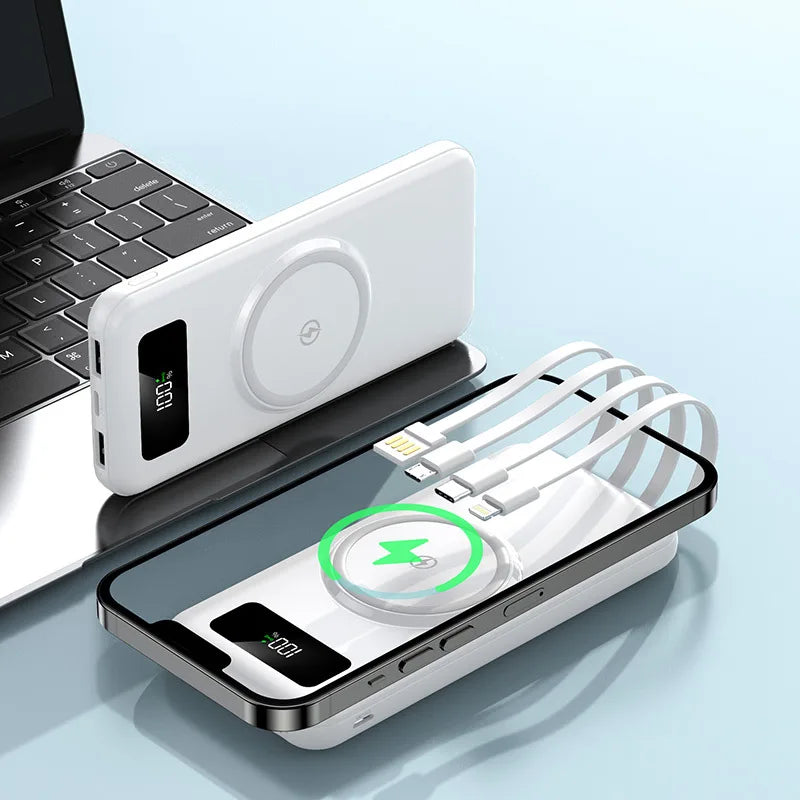 2024 New Magnetic Absorber with Four Wire Power Bank Digital Display Super Fast Charging Mobile Power Supply Portable Charging