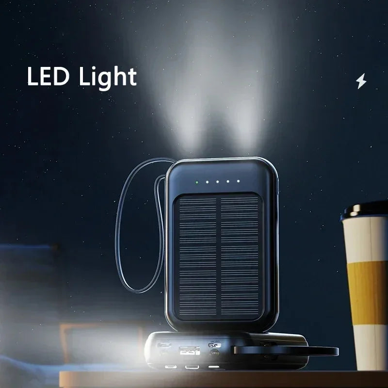 Solar Power Bank 50000mah Built-in Cable Solar Charger 2 USB Ports External Charger Power Bank with LED Light power bank New