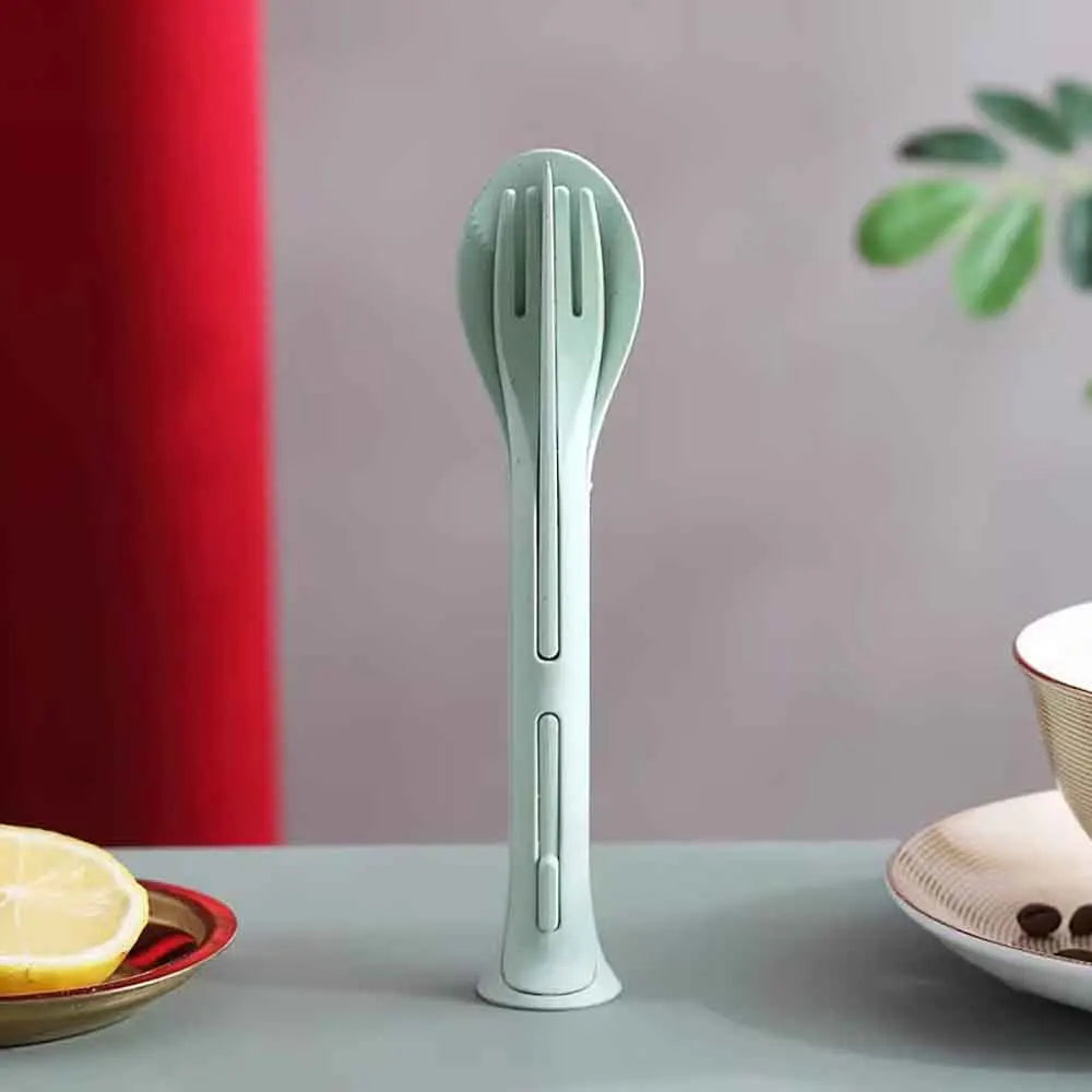 Camping 3PCS Portable Tableware Set Wheat Straw Dinnerware Detachable Cutlery Travel Tableware Picnic Dinnerware Set