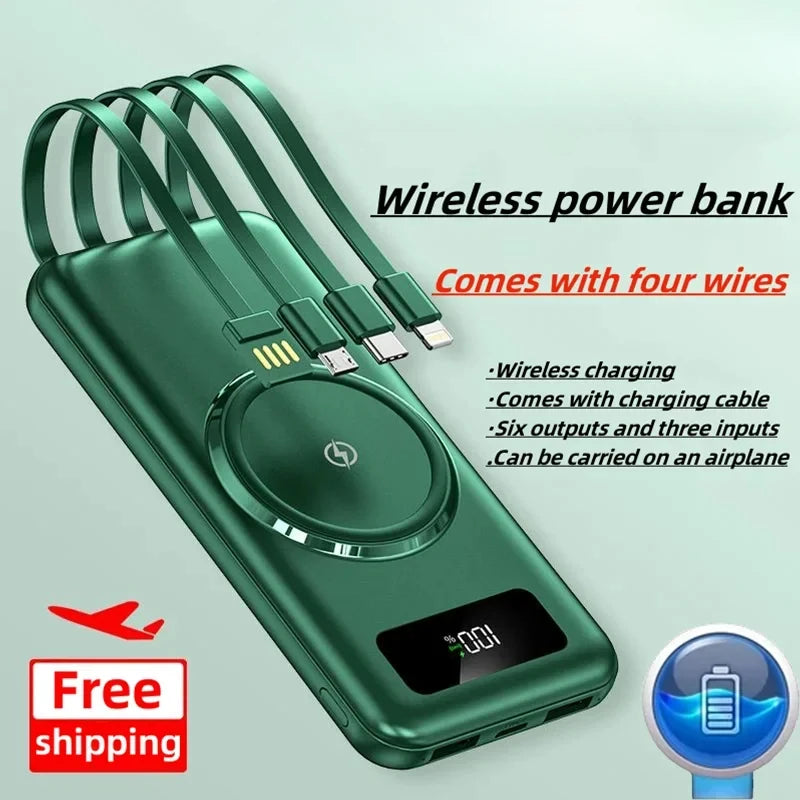 2024 New Magnetic Absorber with Four Wire Power Bank Digital Display Super Fast Charging Mobile Power Supply Portable Charging