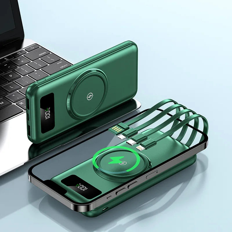 2024 New Magnetic Absorber with Four Wire Power Bank Digital Display Super Fast Charging Mobile Power Supply Portable Charging