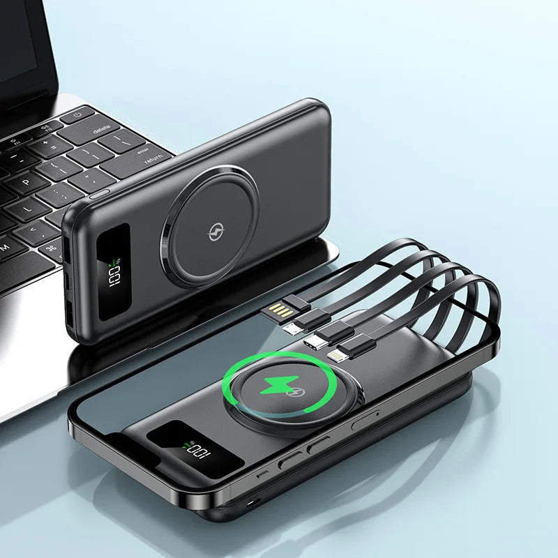 2024 New Magnetic Absorber with Four Wire Power Bank Digital Display Super Fast Charging Mobile Power Supply Portable Charging