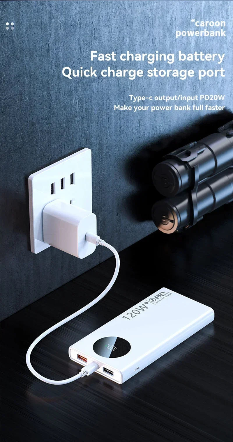 2024 New 50000mAh Portable Power Bank 120W Fast Charger Backup Battery Smart Power Display for IPhone Samsung Xiaomi