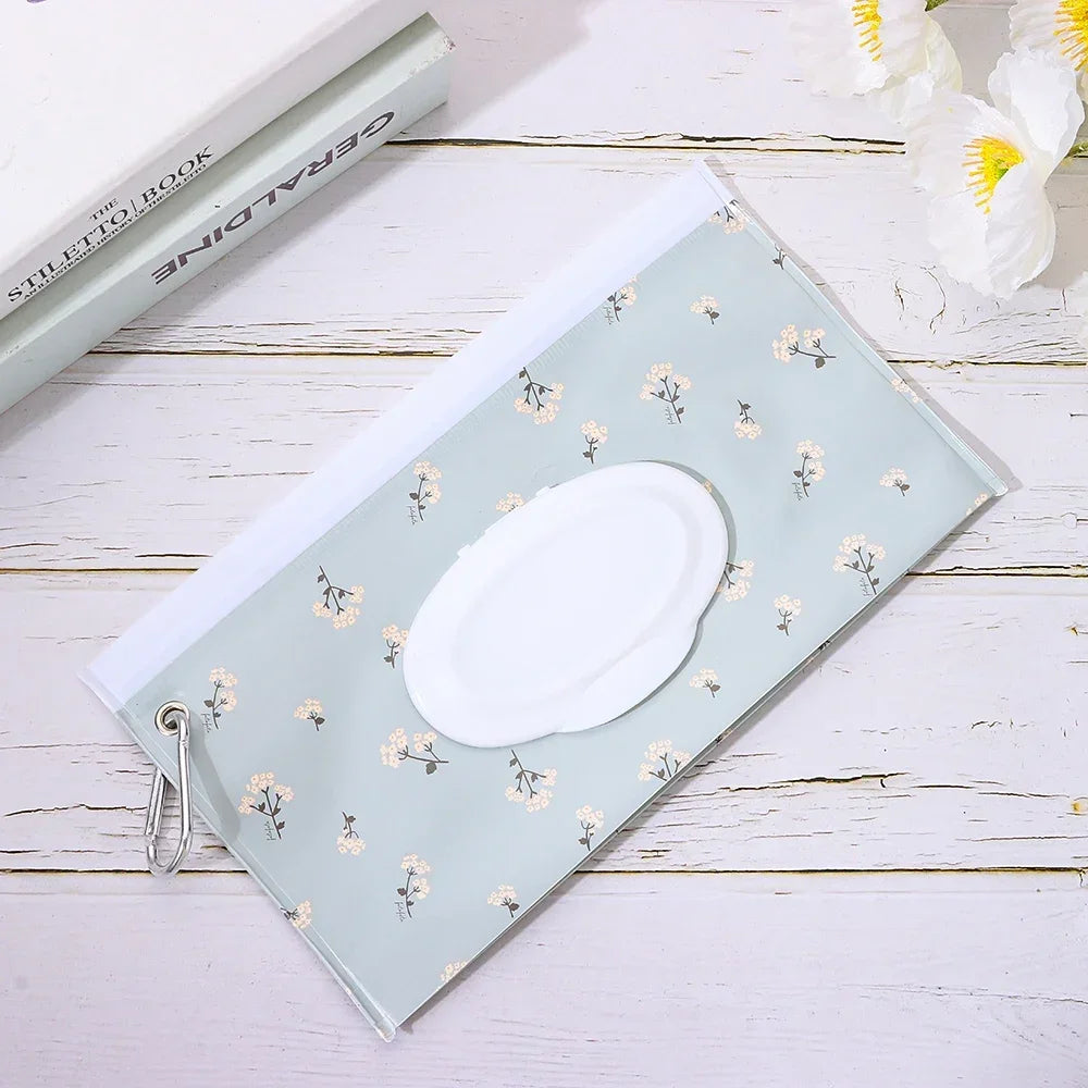 1pcs Wet Wipe Bag EVA Reusable Cosmetic Pouch Stroller Accessories Portable Wipes Holder Case Flip Cover Snap-Strap Tissue Bag