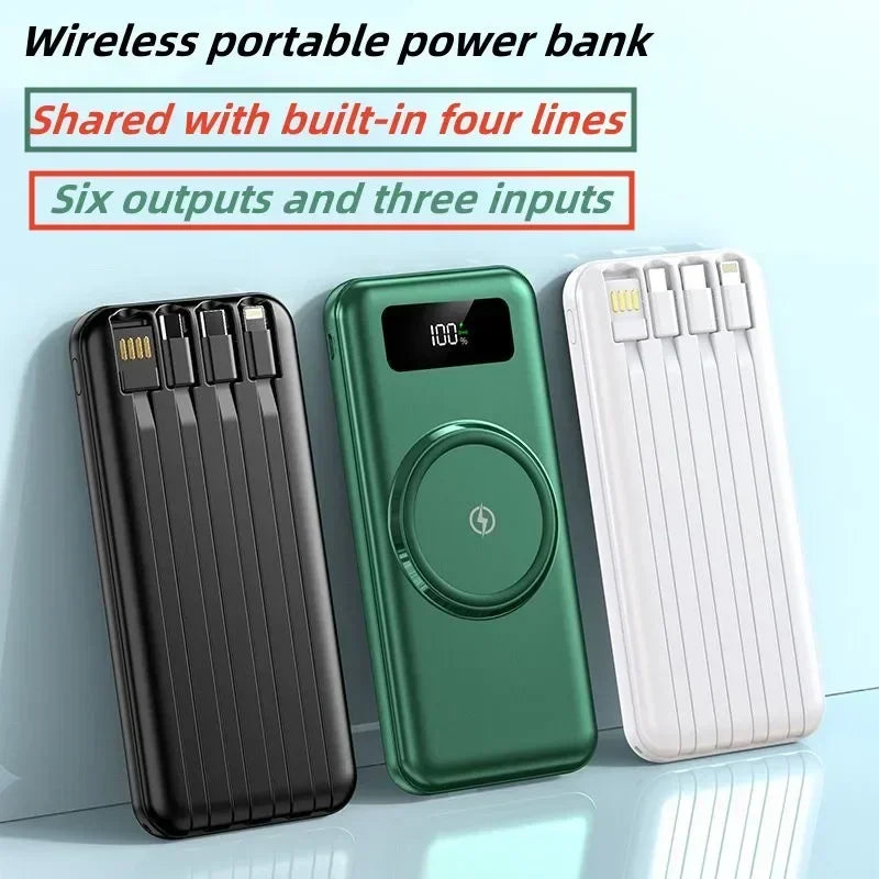 2024 New Magnetic Absorber with Four Wire Power Bank Digital Display Super Fast Charging Mobile Power Supply Portable Charging