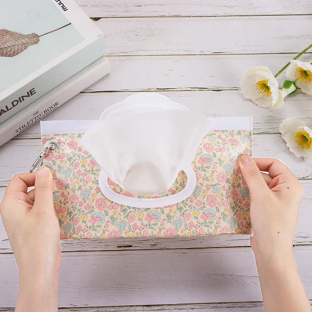 1pcs Wet Wipe Bag EVA Reusable Cosmetic Pouch Stroller Accessories Portable Wipes Holder Case Flip Cover Snap-Strap Tissue Bag