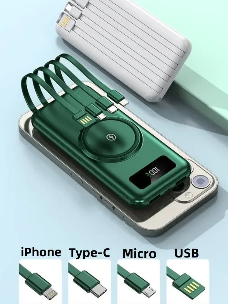 2024 New Magnetic Absorber with Four Wire Power Bank Digital Display Super Fast Charging Mobile Power Supply Portable Charging