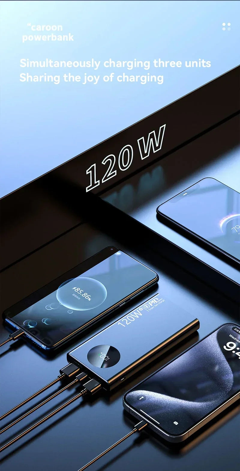 2024 New 50000mAh Portable Power Bank 120W Fast Charger Backup Battery Smart Power Display for IPhone Samsung Xiaomi