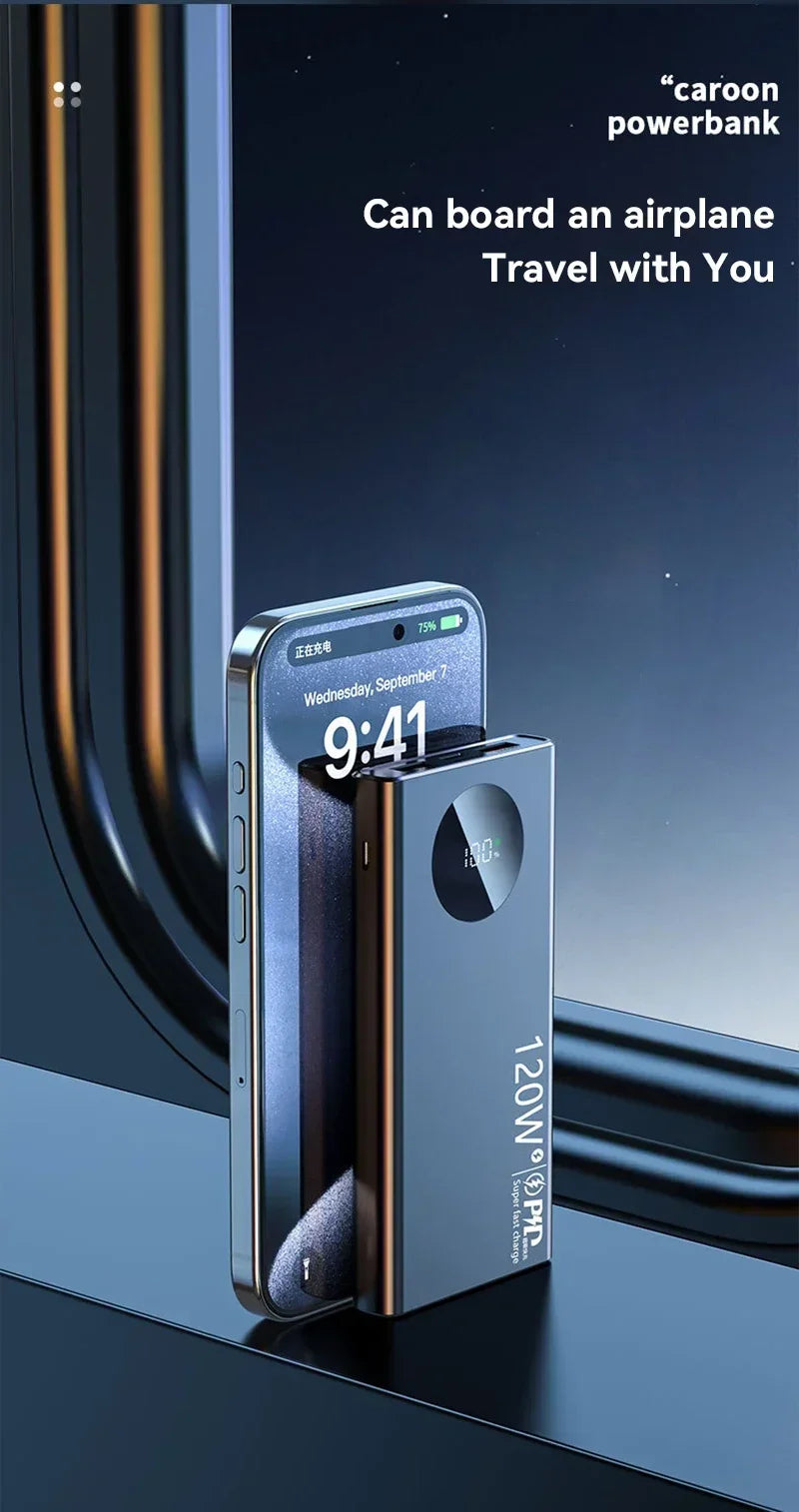 2024 New 50000mAh Portable Power Bank 120W Fast Charger Backup Battery Smart Power Display for IPhone Samsung Xiaomi