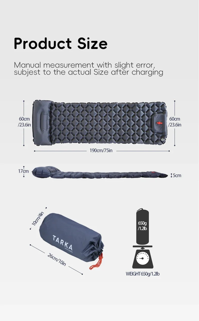 TARKA Inflatable Camping Mats Air Cushion With Pillow Outdoor Tourist Sleeping Pad Self-Inflating Mattress For Hiking Climbing
