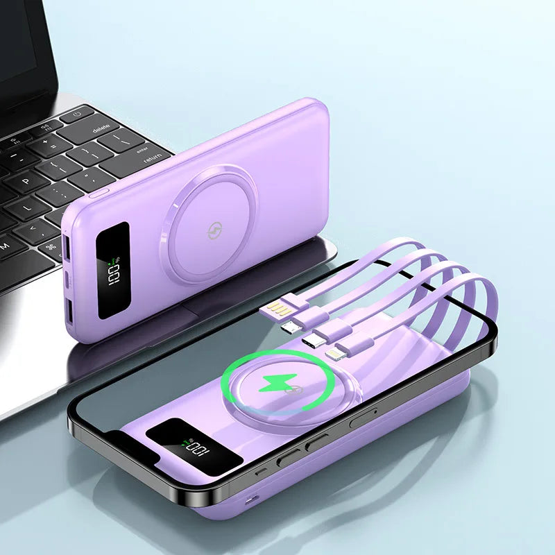 2024 New Magnetic Absorber with Four Wire Power Bank Digital Display Super Fast Charging Mobile Power Supply Portable Charging