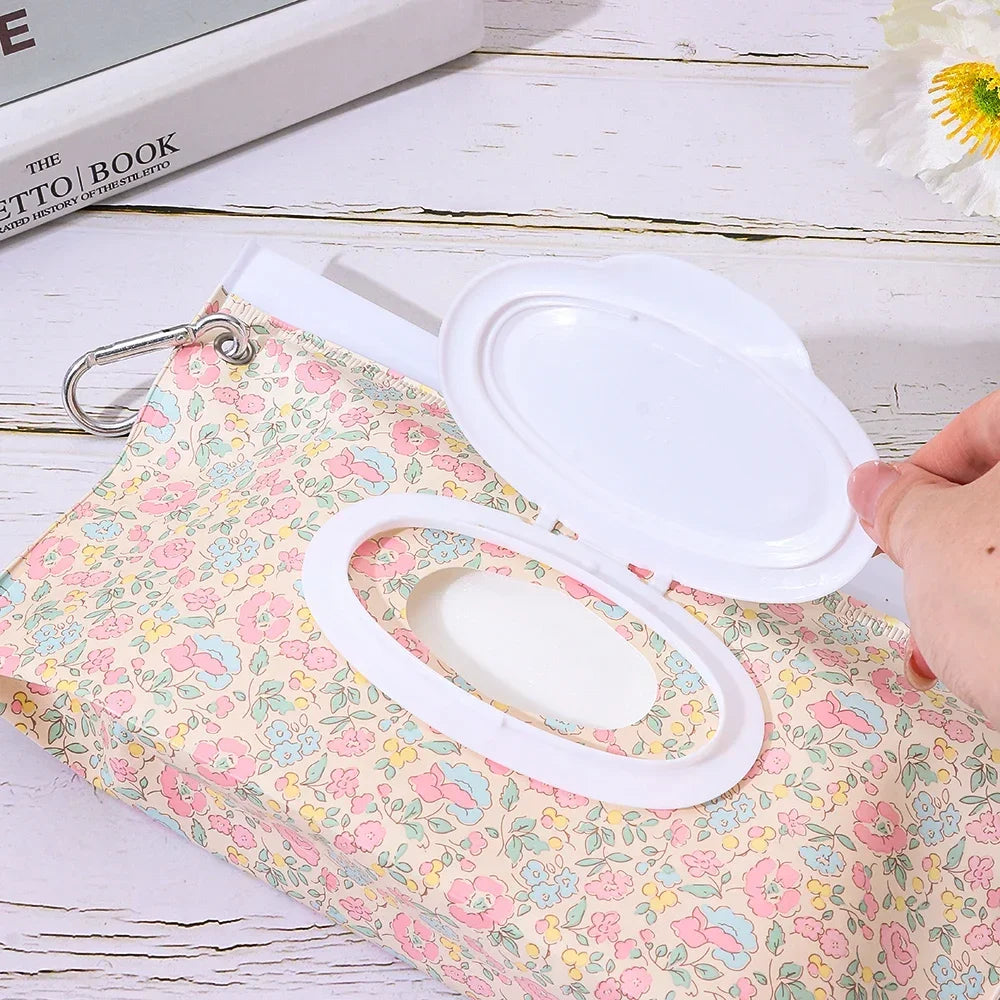 1pcs Wet Wipe Bag EVA Reusable Cosmetic Pouch Stroller Accessories Portable Wipes Holder Case Flip Cover Snap-Strap Tissue Bag