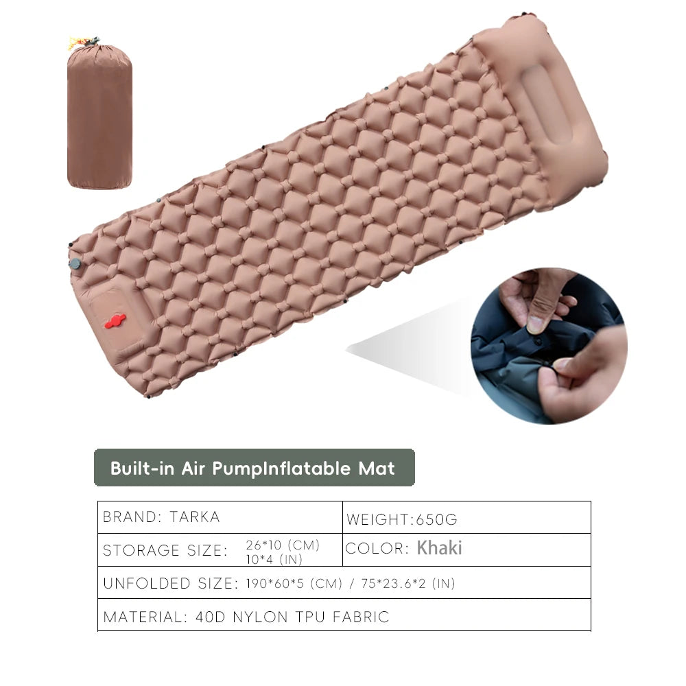 TARKA Inflatable Camping Mats Air Cushion With Pillow Outdoor Tourist Sleeping Pad Self-Inflating Mattress For Hiking Climbing
