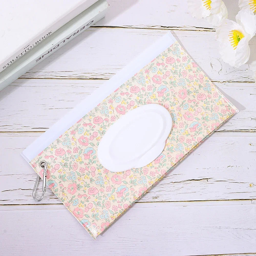 1pcs Wet Wipe Bag EVA Reusable Cosmetic Pouch Stroller Accessories Portable Wipes Holder Case Flip Cover Snap-Strap Tissue Bag