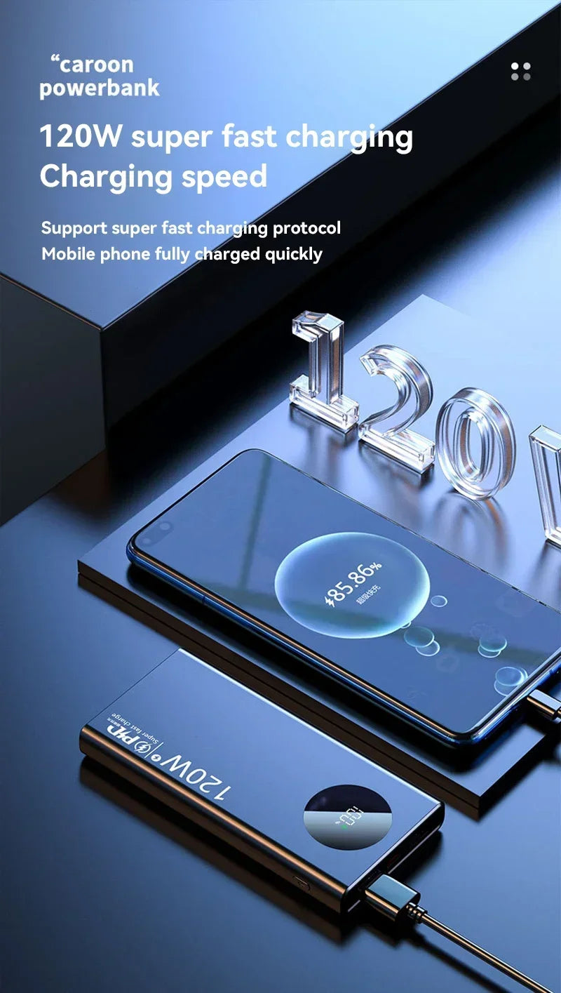 2024 New 50000mAh Portable Power Bank 120W Fast Charger Backup Battery Smart Power Display for IPhone Samsung Xiaomi