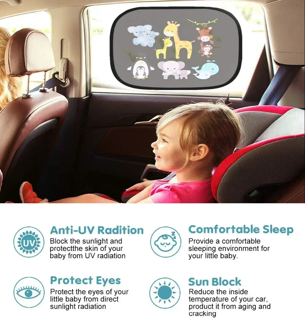 Car Universal Sun Shade Windshield Roof Window Cover Children Adult Adsorbable High-Tech Fabric Sun Shade Auto Accessories 2Pcs
