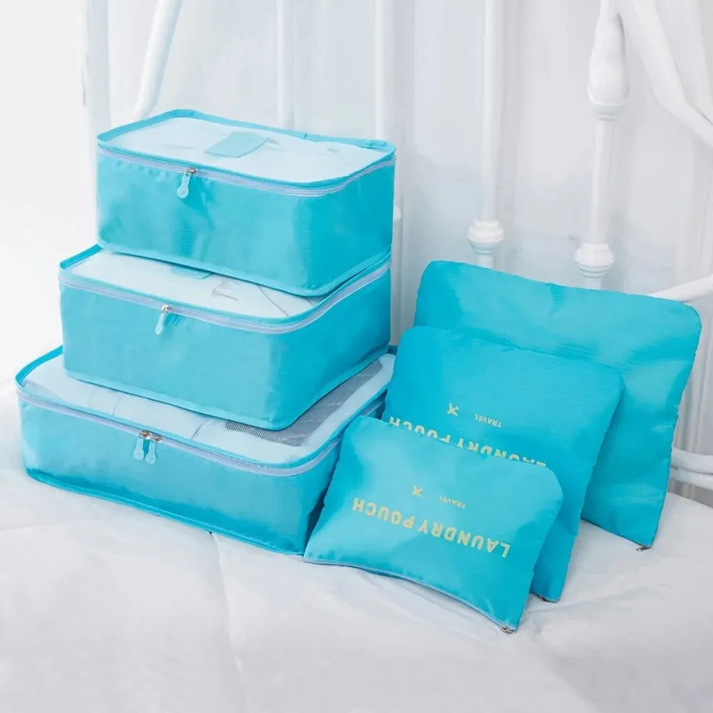 6pcs Travel Luggage Packing Cubes, Suitcase Clothes Storage Bag, Foldable Organizer Shoes Underwear Pouch