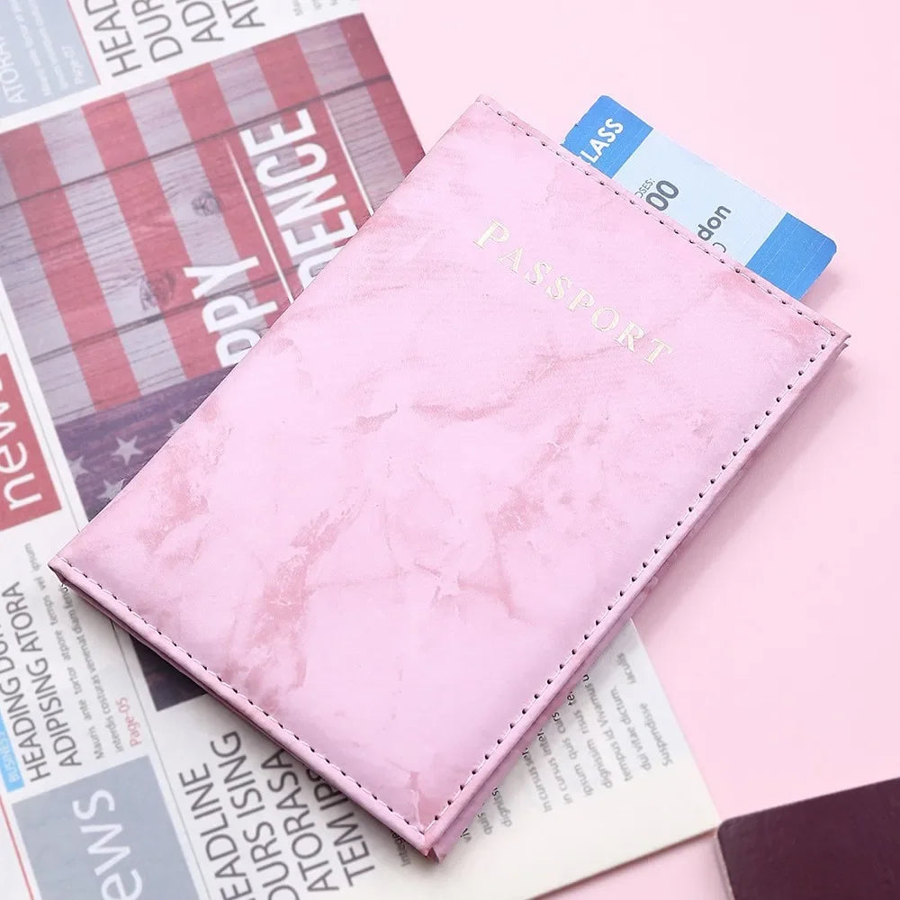 Women Fashion Pink Marble Pattern Travel Passport Cover Holder Bag Credit Cases Thin Ticket Protective Essentials Accessories