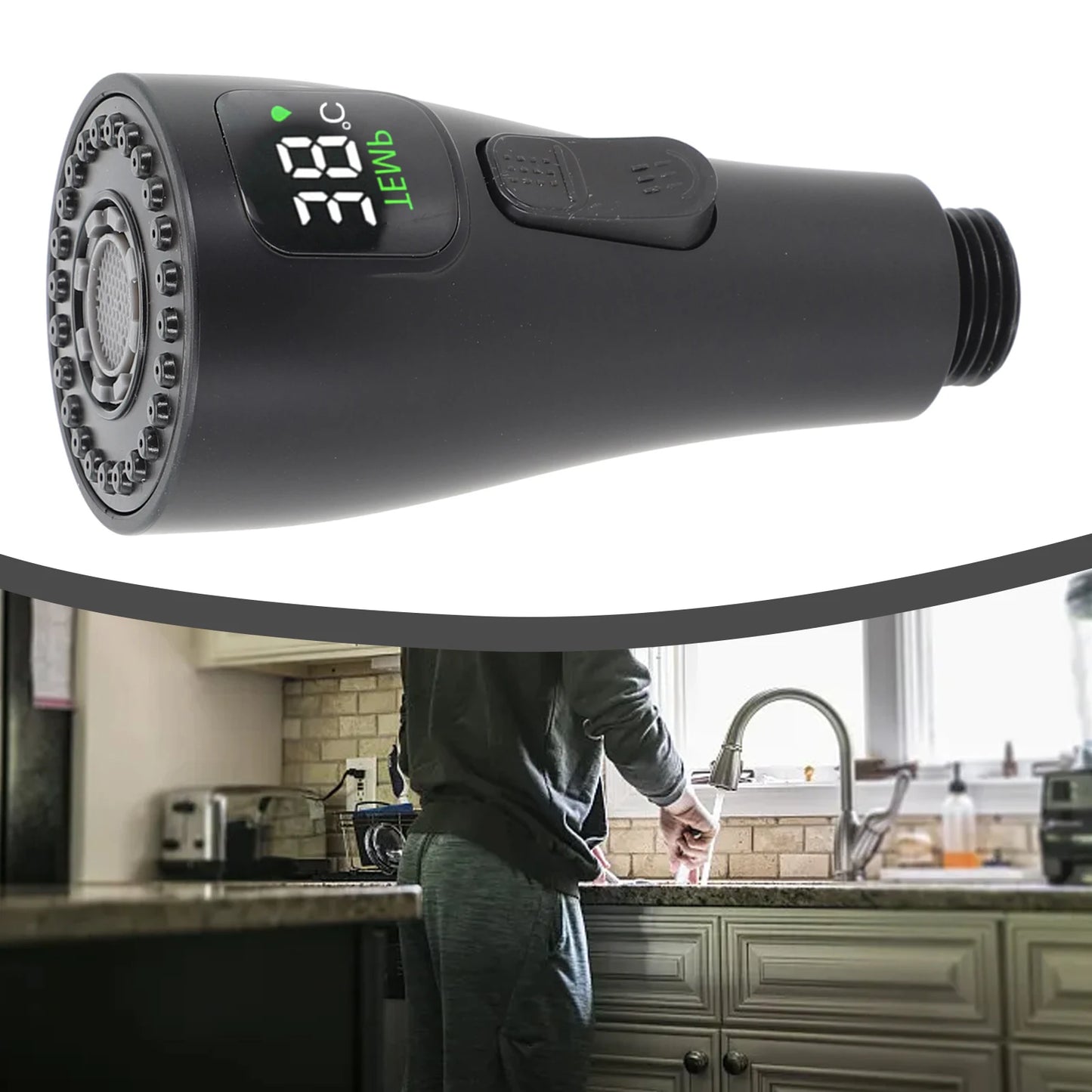 Kitchen Faucet Head LED Faucet Tap Nozzle Replacement Water Saving Reduce Bills Kitchen Swivel Head Digital Pull-out Nozzle