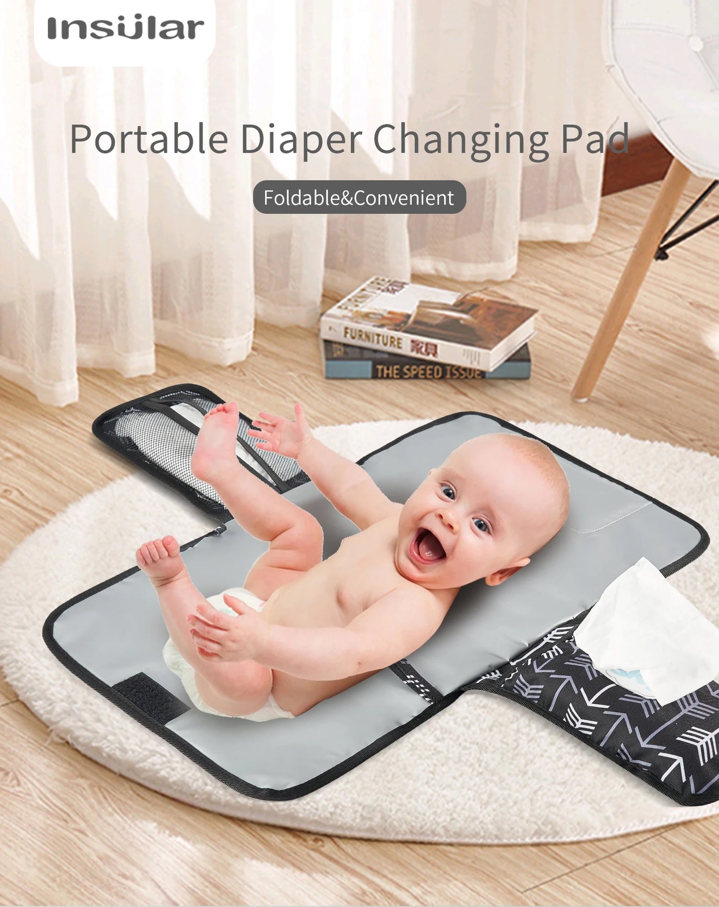 INSULAR Baby Diaper Changing Pad Infant Nappy Cushion Mattress Mat Travel Foldable Washable Waterproof Reusable Outdoor 3 Layers