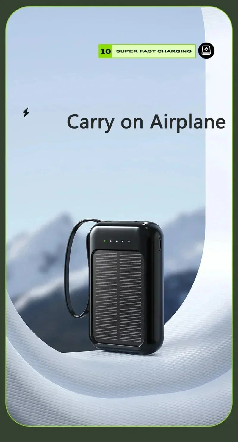 Solar Power Bank 50000mah Built-in Cable Solar Charger 2 USB Ports External Charger Power Bank with LED Light power bank New
