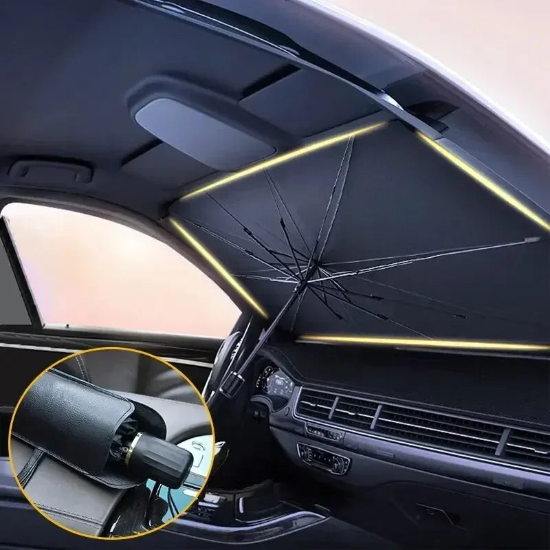 Folding Car Sunshade Umbrella for Windshield - Summer UV Protection Parasol for Front Window - Easy Storage