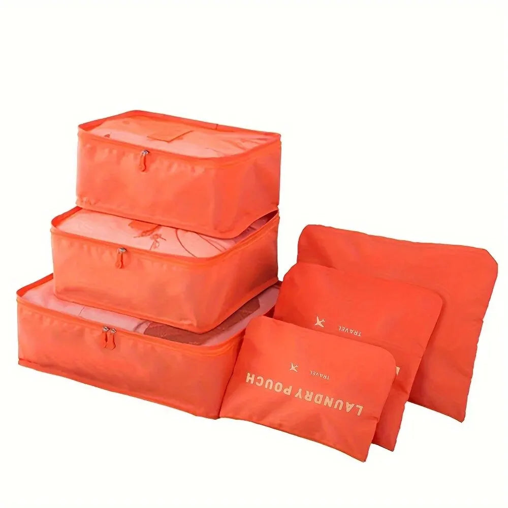 6pcs Travel Luggage Packing Cubes, Suitcase Clothes Storage Bag, Foldable Organizer Shoes Underwear Pouch