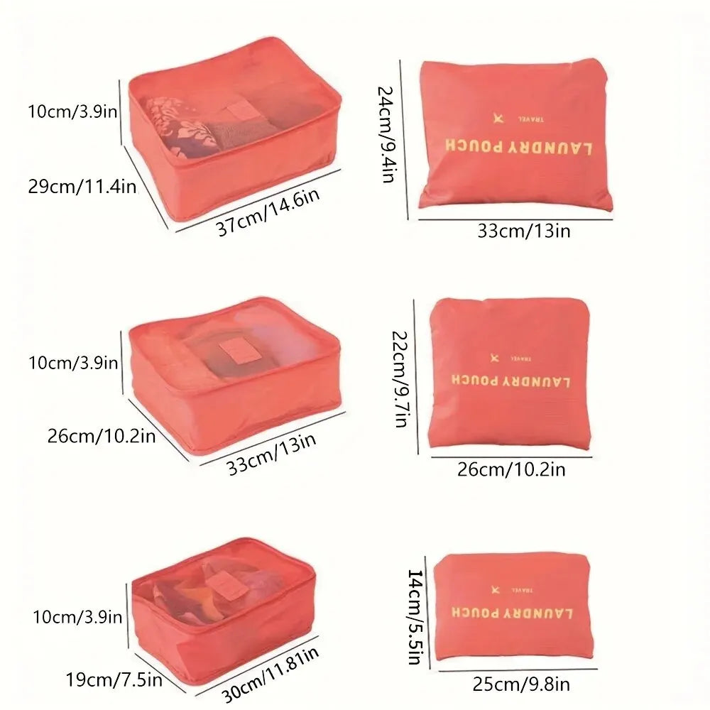 6pcs Travel Luggage Packing Cubes, Suitcase Clothes Storage Bag, Foldable Organizer Shoes Underwear Pouch