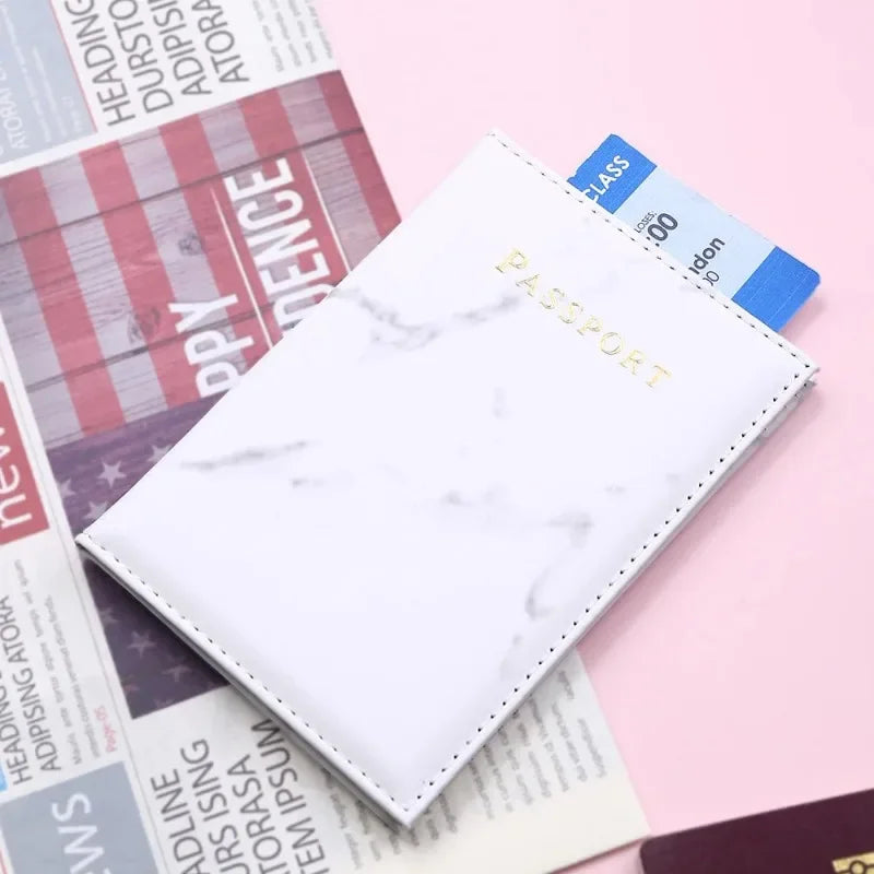 Women Fashion Pink Marble Pattern Travel Passport Cover Holder Bag Credit Cases Thin Ticket Protective Essentials Accessories