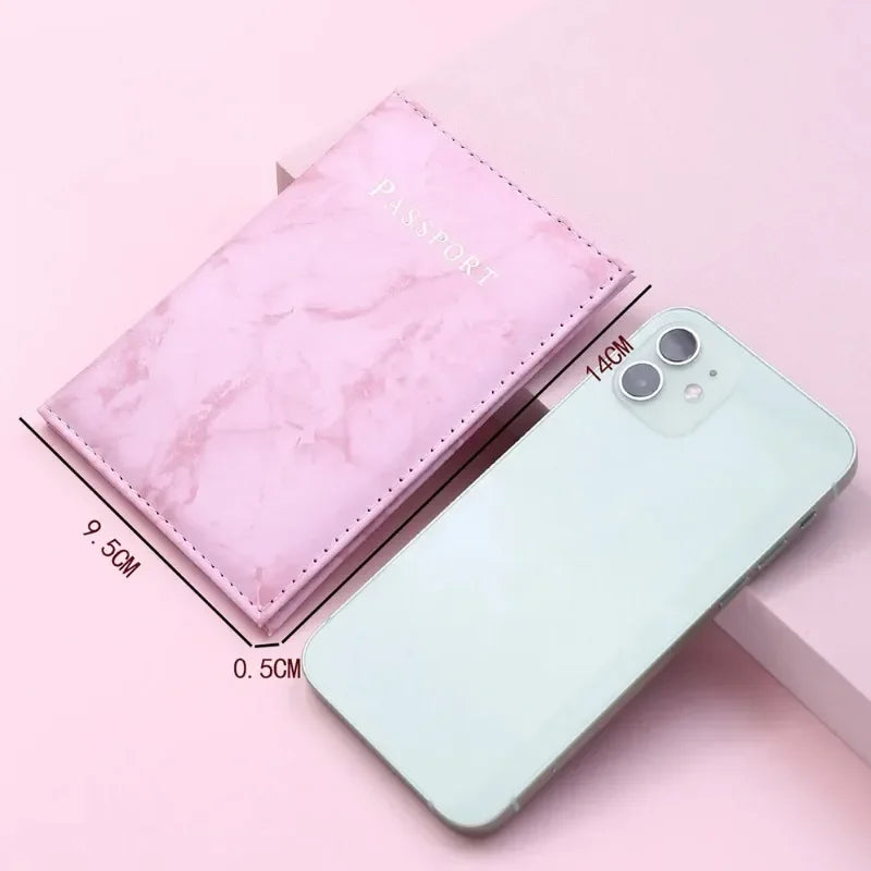 Women Fashion Pink Marble Pattern Travel Passport Cover Holder Bag Credit Cases Thin Ticket Protective Essentials Accessories