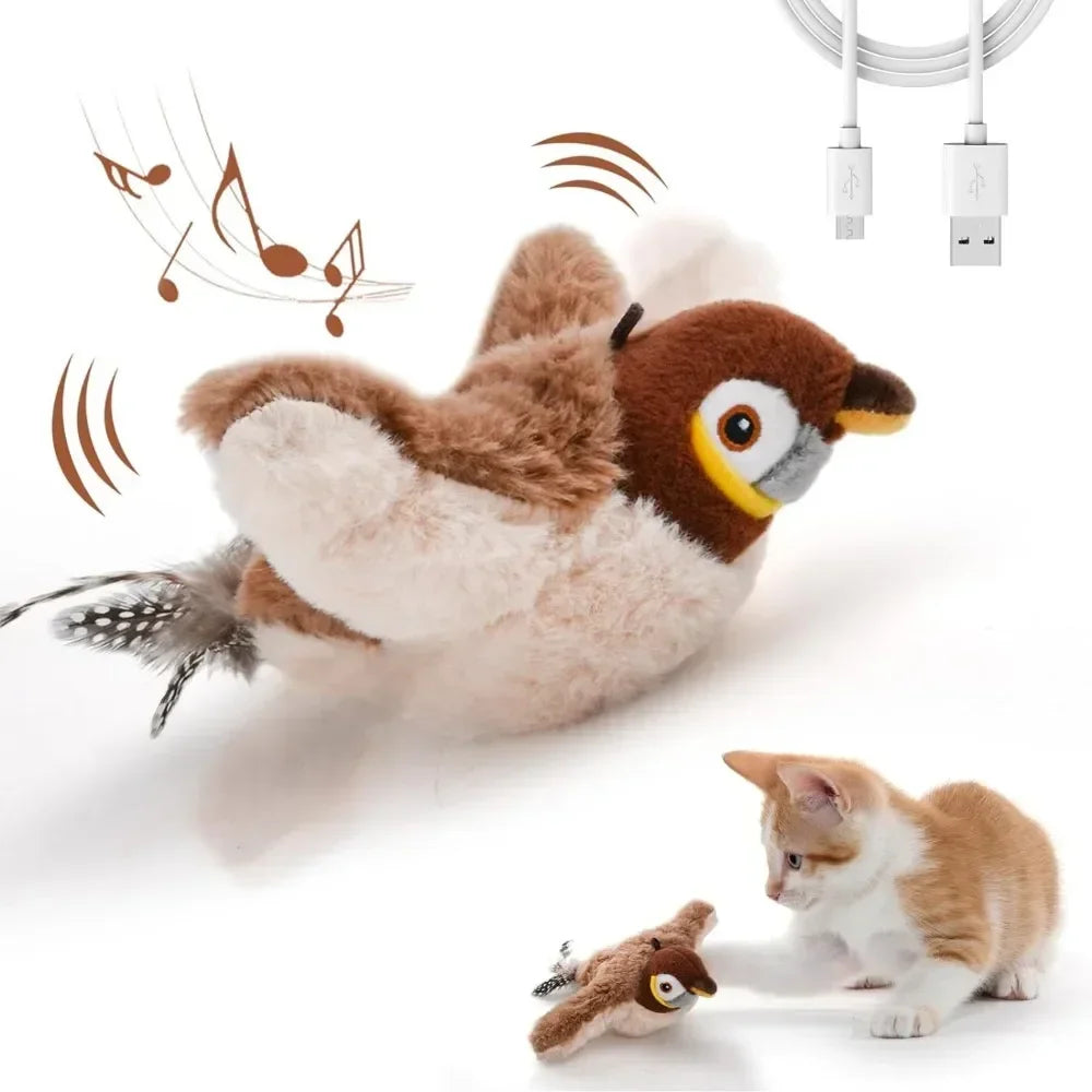 Simulated Bird Cat Toy Interactive Toys Dog Rechargeable Chirping Flapping Bird(no Flying) Catnip Touch Activated Plush Toy Pet
