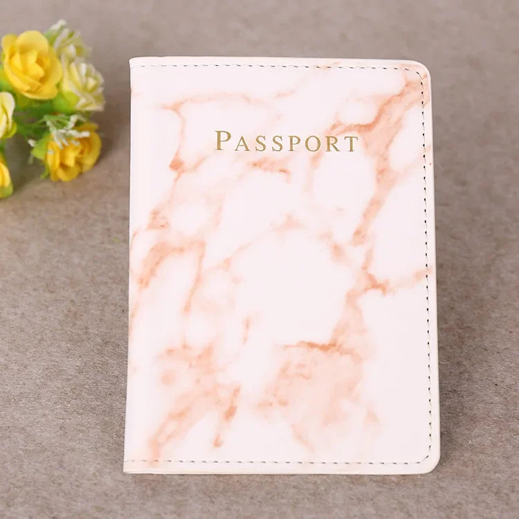 Women Fashion Pink Marble Pattern Travel Passport Cover Holder Bag Credit Cases Thin Ticket Protective Essentials Accessories