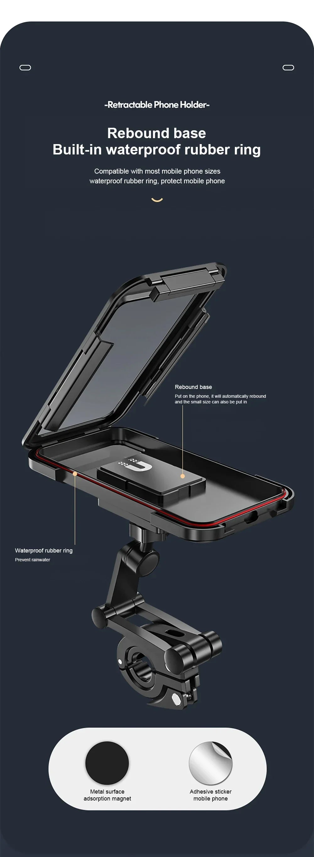 Waterproof Motorcycle Bike Mobile Phone Holder Magnetic Universal Bicycle GPS 360° Swivel Adjustable Motorcycle Cellphone Holde