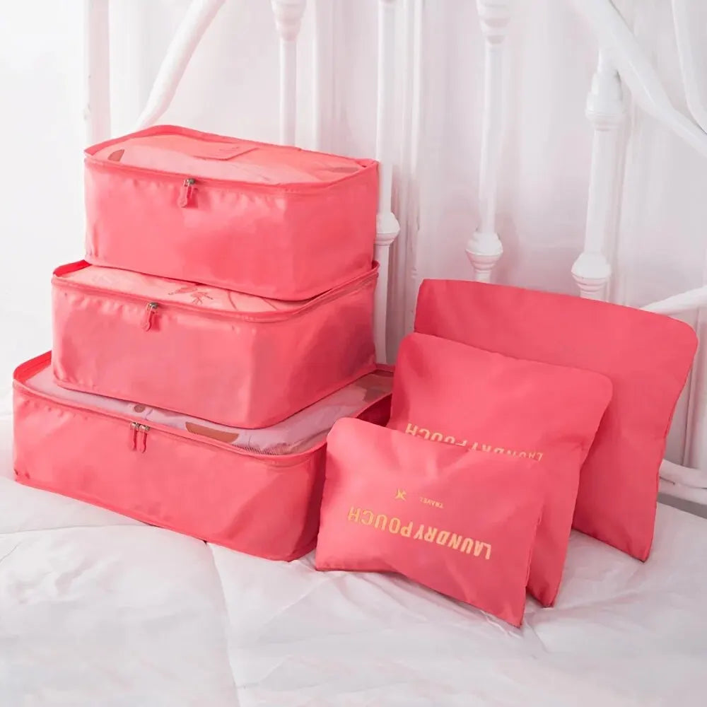 6pcs Travel Luggage Packing Cubes, Suitcase Clothes Storage Bag, Foldable Organizer Shoes Underwear Pouch