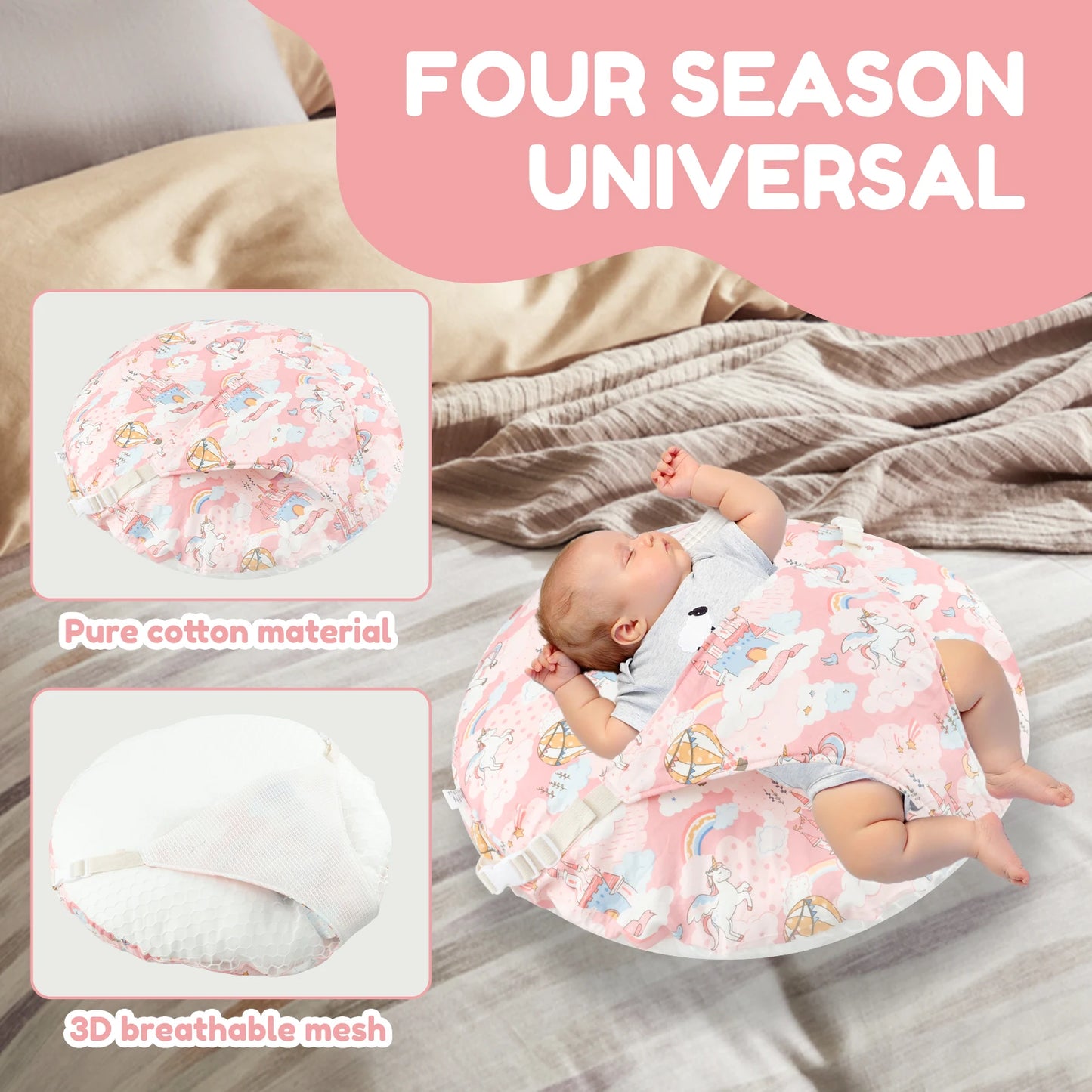 Baby Lounge Pillow Cotton Newborn Nest Sleeper Pillow 15° Slope Design Comfortable Breathable Infant Nursing Feeding Supplies