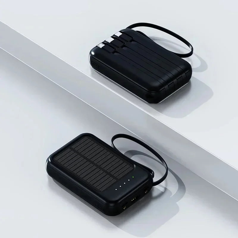 Solar Power Bank 50000mah Built-in Cable Solar Charger 2 USB Ports External Charger Power Bank with LED Light power bank New