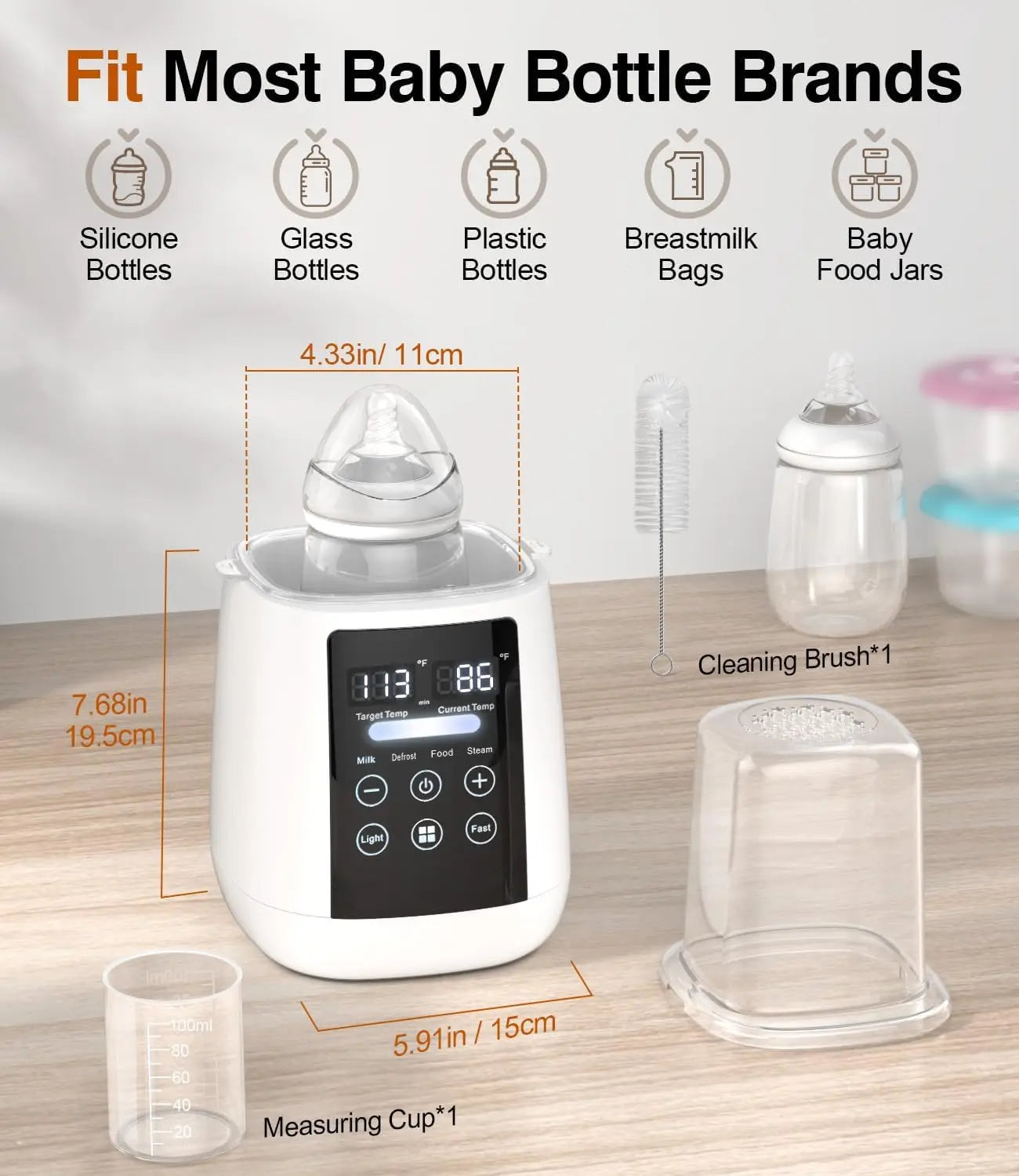 Baby Bottle Warmer & Sterilizer 24 hour 6-in-1Multifuntion Breast Milk Warmer Accurate Temperature Control Baby Bottle Heater