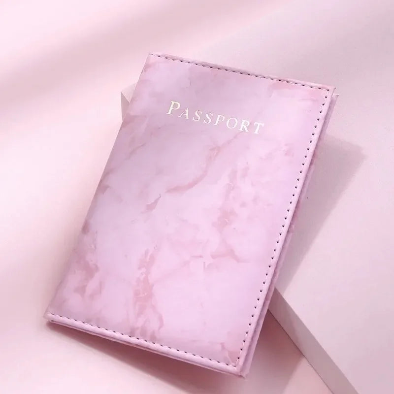 Women Fashion Pink Marble Pattern Travel Passport Cover Holder Bag Credit Cases Thin Ticket Protective Essentials Accessories