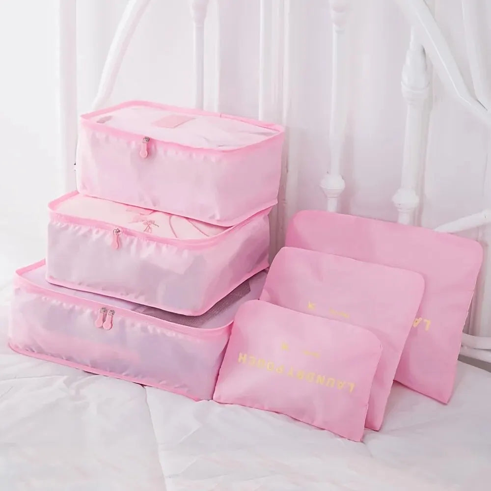 6pcs Travel Luggage Packing Cubes, Suitcase Clothes Storage Bag, Foldable Organizer Shoes Underwear Pouch