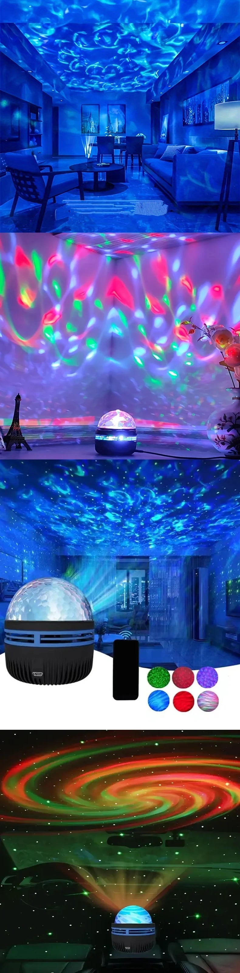 Star Projector USB 5V Aurora  Galaxy Night Light 360° Rotating with Remote Control Ocean Wave Northern Light Bedroom Party KTV