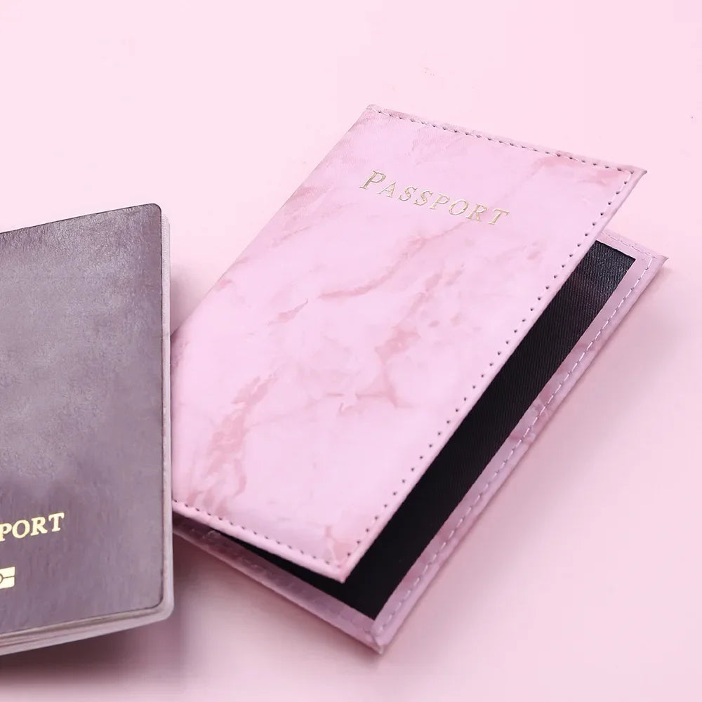 Women Fashion Pink Marble Pattern Travel Passport Cover Holder Bag Credit Cases Thin Ticket Protective Essentials Accessories