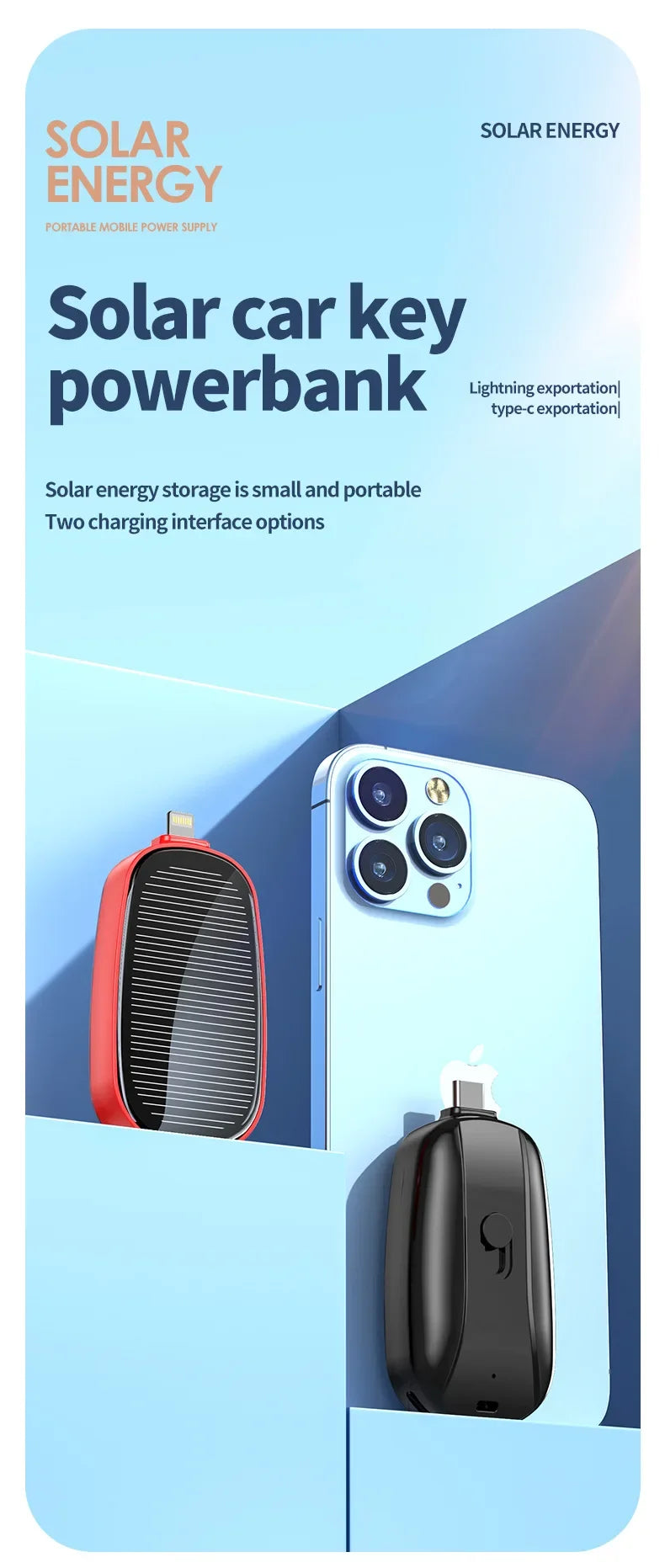 Mini Solar Keychain PowerBank Outdoor Wireless Mobile Power Pocket Charger Suitable for iPhone C Power Bank  power bank battery