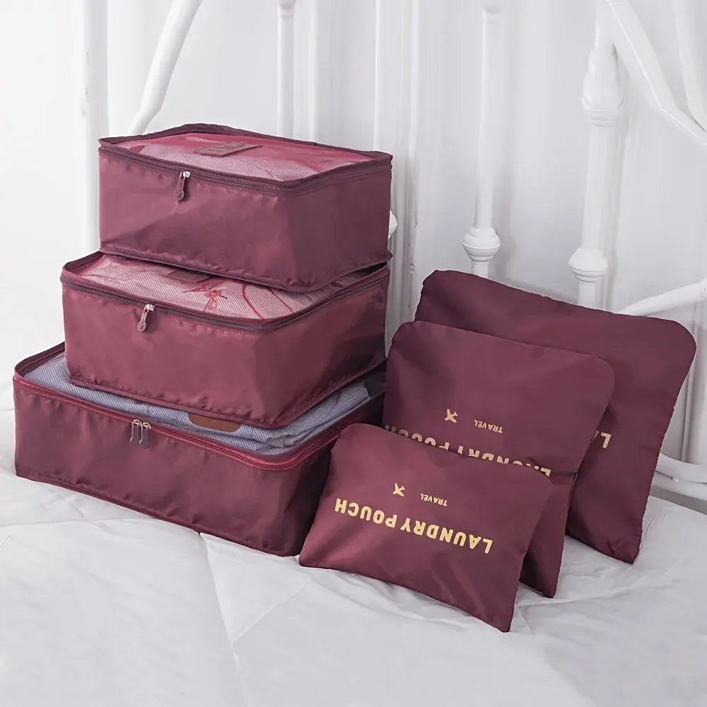 6pcs Travel Luggage Packing Cubes, Suitcase Clothes Storage Bag, Foldable Organizer Shoes Underwear Pouch