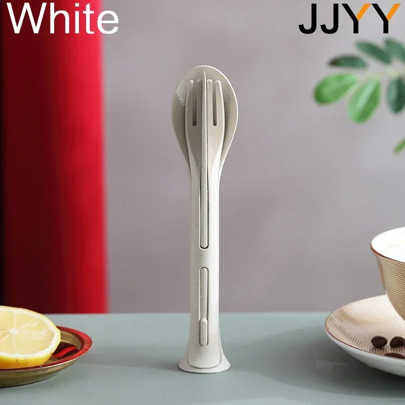 3PCS Portable Tableware Set Wheat Straw Dinnerware Detachable Cutlery Travel Tableware Picnic Dinnerware Set Camping Cutlery Set