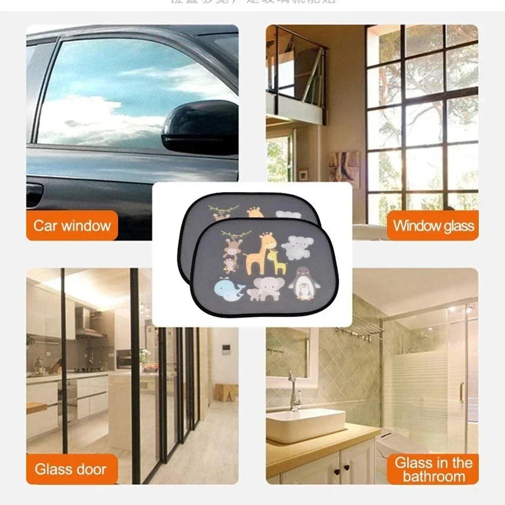 Car Universal Sun Shade Windshield Roof Window Cover Children Adult Adsorbable High-Tech Fabric Sun Shade Auto Accessories 2Pcs