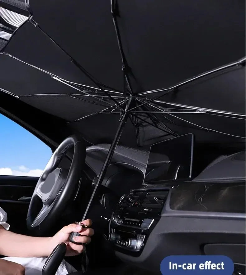 Folding Car Sunshade Umbrella for Windshield - Summer UV Protection Parasol for Front Window - Easy Storage