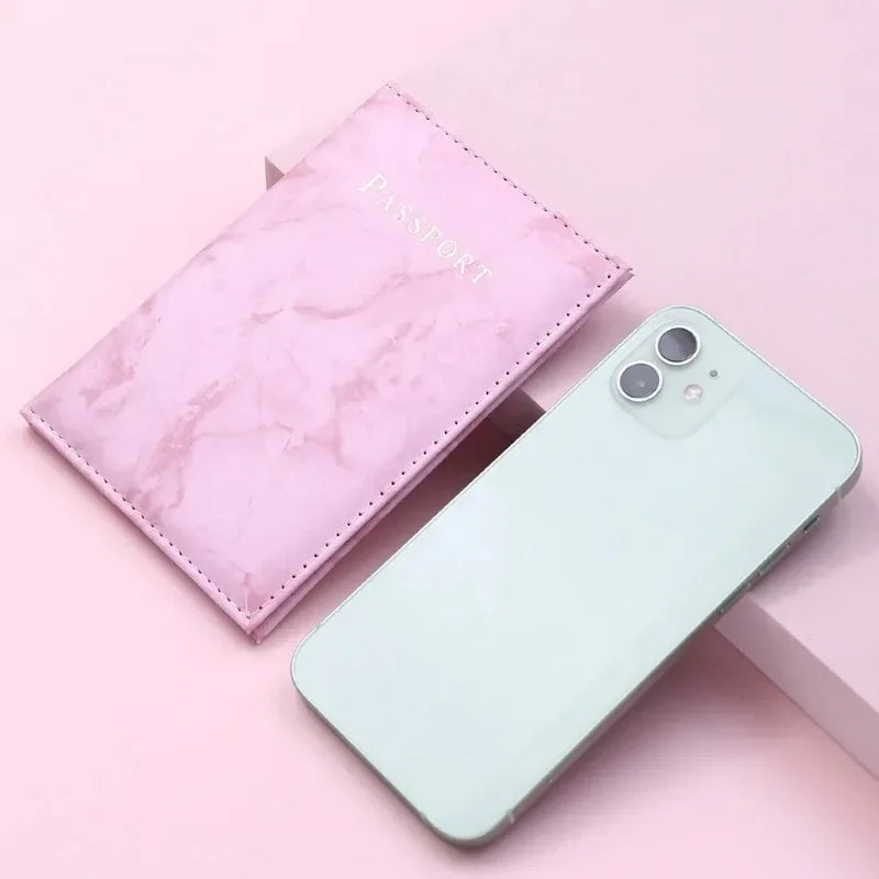 Women Fashion Pink Marble Pattern Travel Passport Cover Holder Bag Credit Cases Thin Ticket Protective Essentials Accessories