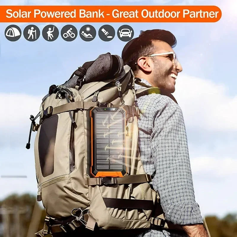 Waterproof Outdoor Solar Battery Power Bank Big Capacity 20000Mah 30000mah Emergency Wireless Power Banks with 4 Lines Universal