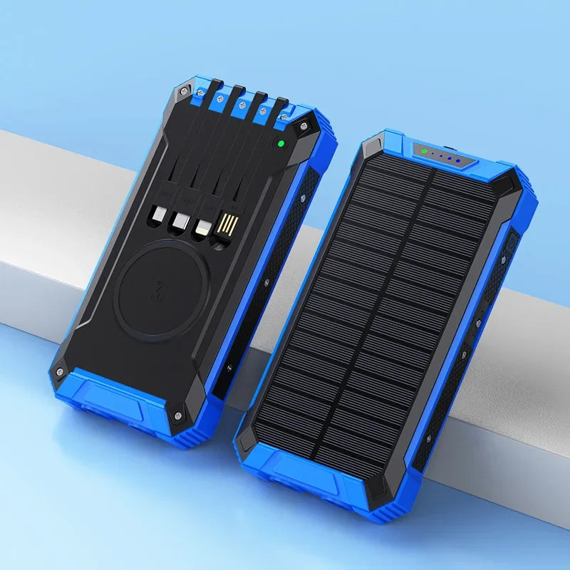 Waterproof Outdoor Solar Battery Power Bank Big Capacity 20000Mah 30000mah Emergency Wireless Power Banks with 4 Lines Universal