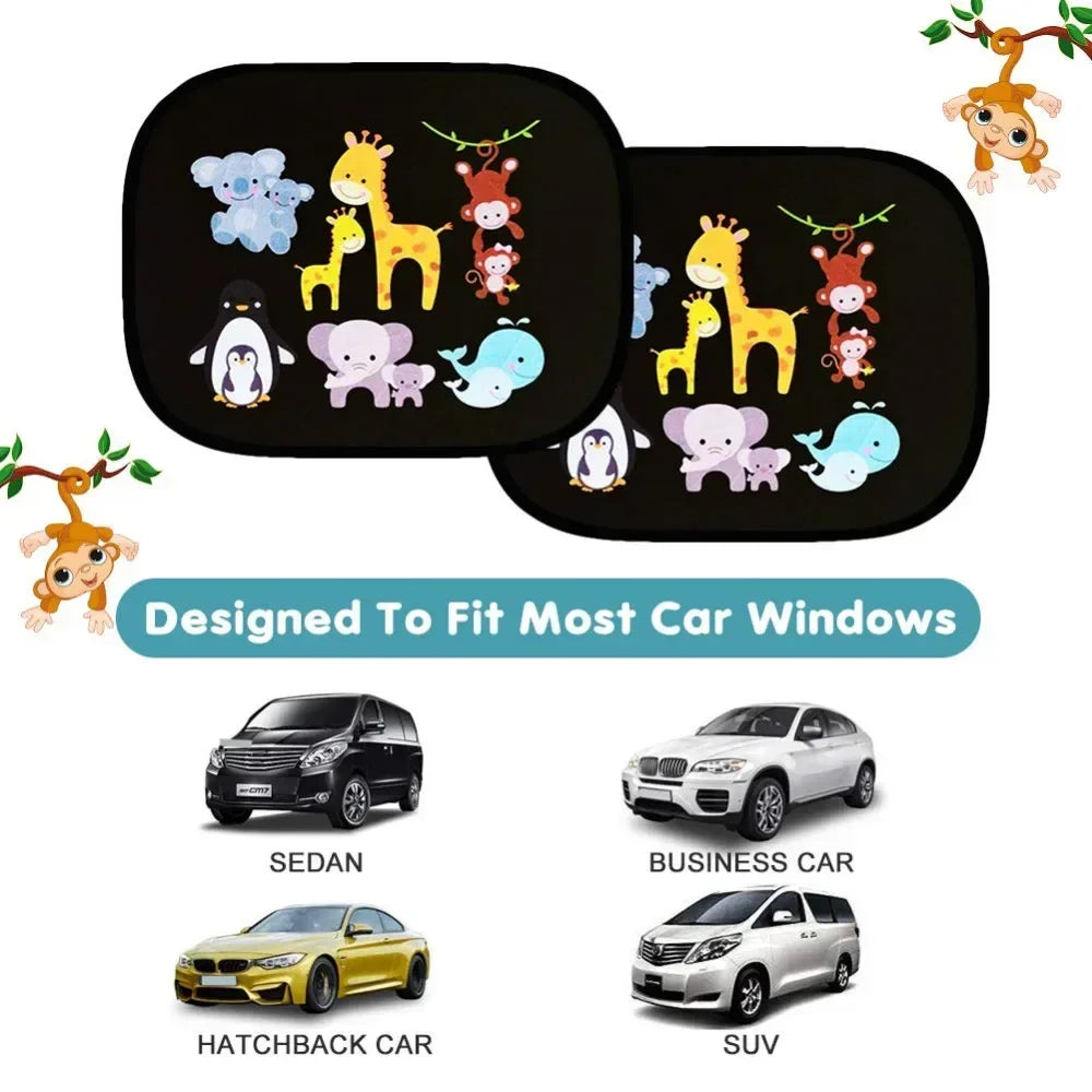 Car Universal Sun Shade Windshield Roof Window Cover Children Adult Adsorbable High-Tech Fabric Sun Shade Auto Accessories 2Pcs